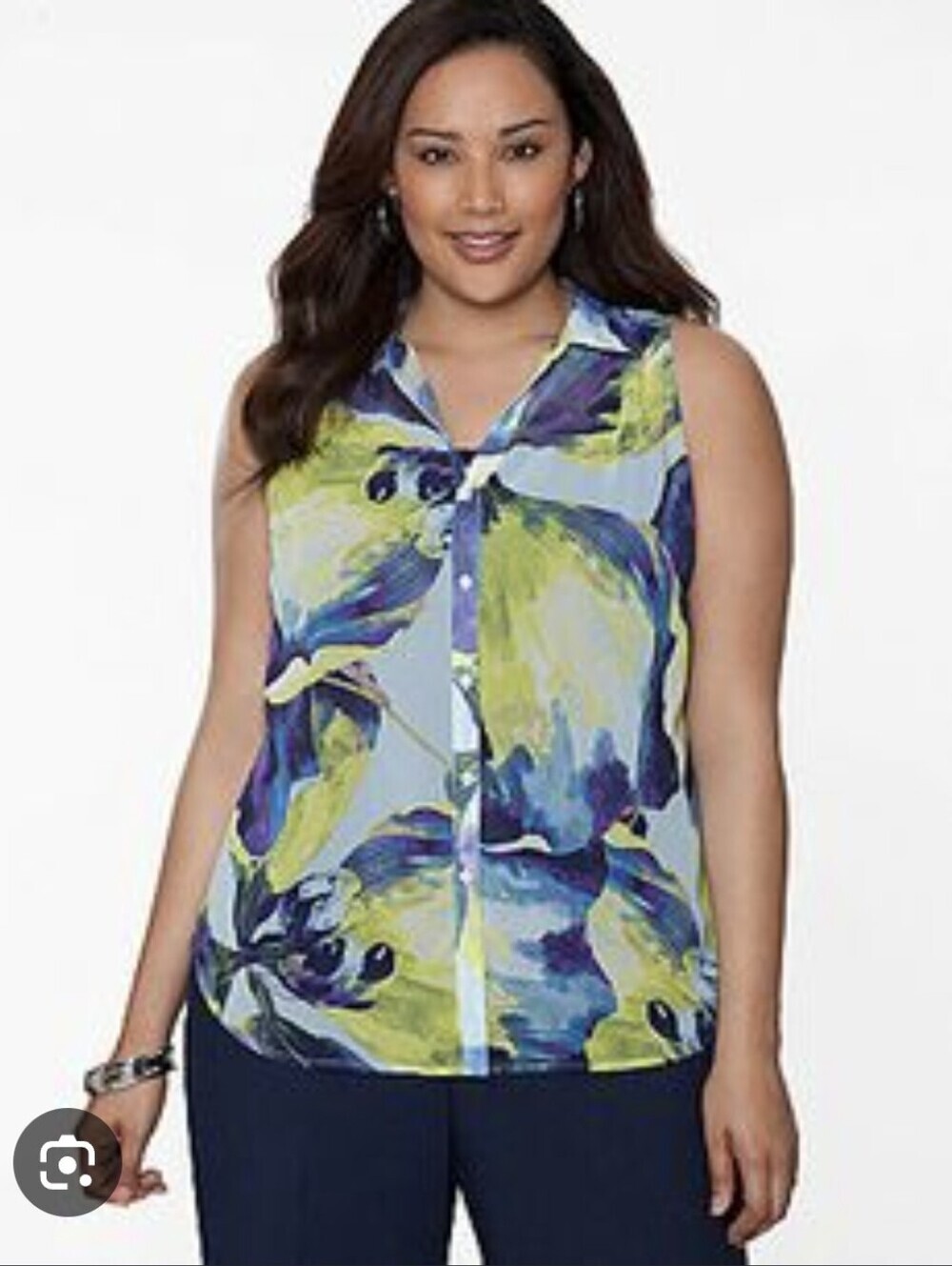 Lane Bryant Sleeveless Floral Button-Front Top in Blue and Green Size 26